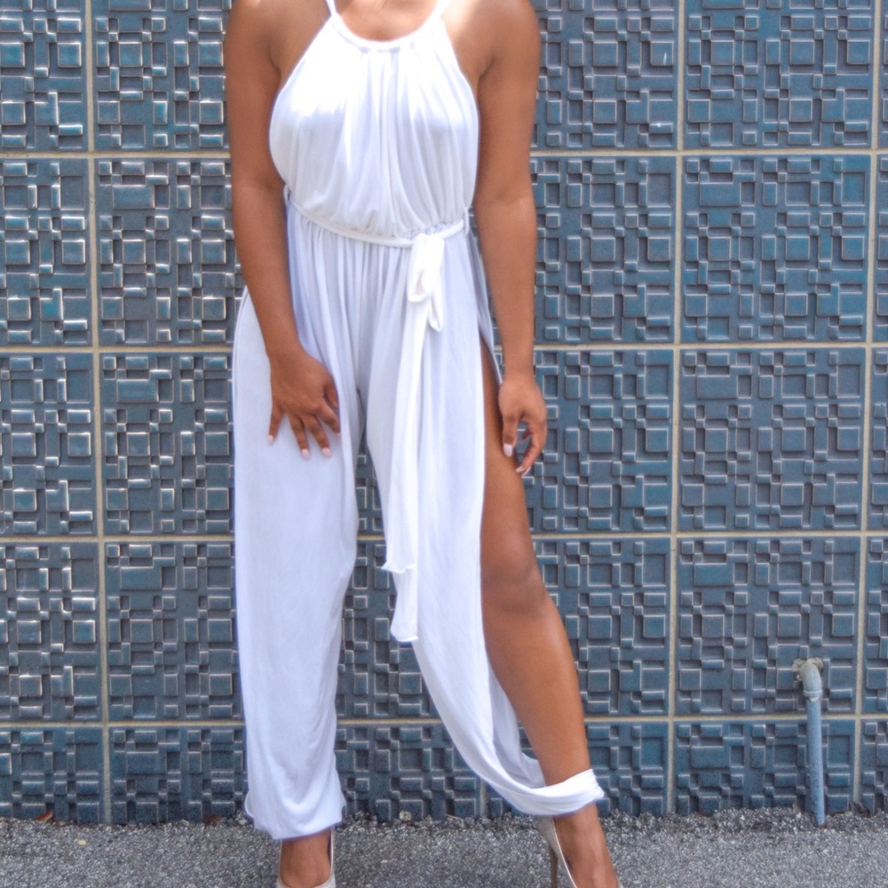 Ivory open side slit jumpsuit